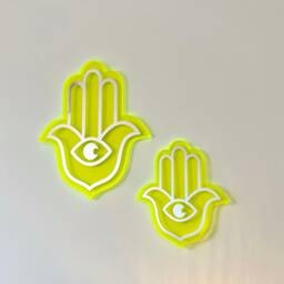 Neon Yellow Acrylic Hamsa Hand Wall Decor Bohemian Evil Eye Talisman - thumbnail 1