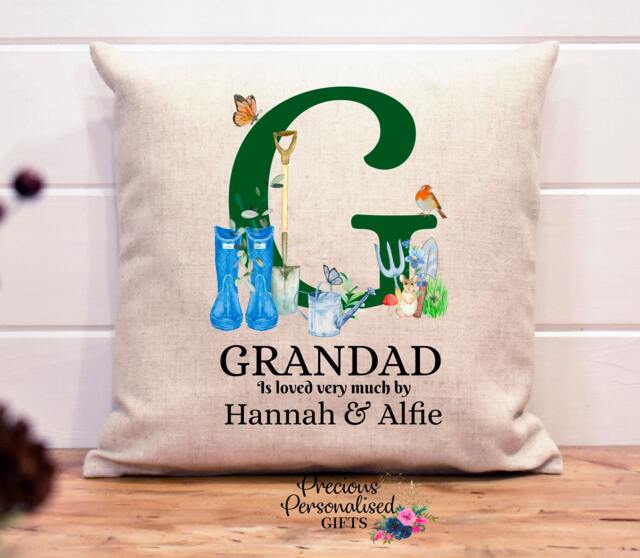 Personalized Gardening Grandad Cushion Linen Grandpa Pillow - image 1