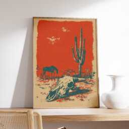 Desert Cactus Wall Art Poster, Vintage Illustration Print, Southwestern Decor - thumbnail 2