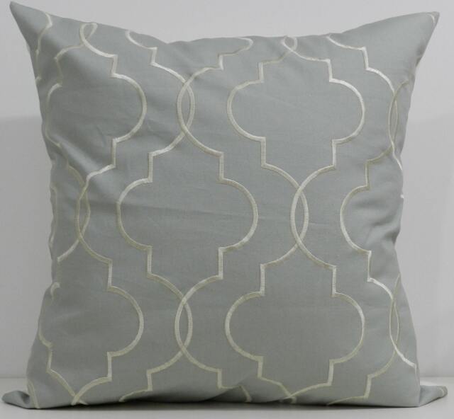 New 18x18 Inch Designer Handmade Pillow Case in Dusty Blue With Cream Stitching