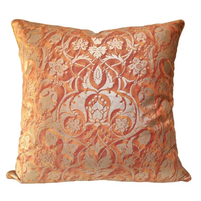 Fortuny Fabric Throw Pillow Cushion Cover in Bittersweet & Silvery Gold Persepolis Pattern - Made Italy - image 1