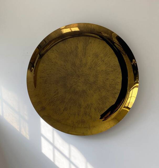 Modern Concave Antique Gold Mirror Sculptural Space Age Decor - image 1