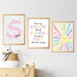 Personalized Sunshine Nursery Prints Pastel Rainbow Wall Art, Set Of 3 - thumbnail 2