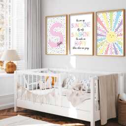 Personalized Sunshine Nursery Prints Pastel Rainbow Wall Art, Set Of 3 - thumbnail 3