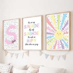 Personalized Sunshine Nursery Prints Pastel Rainbow Wall Art, Set Of 3 - thumbnail 1