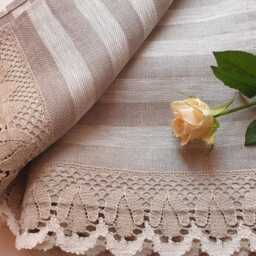 striped Linen Bath Towel With Lace - Made in Latvia - thumbnail 3