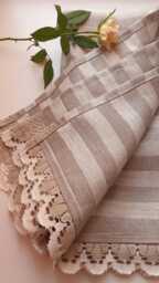 striped Linen Bath Towel With Lace - Made in Latvia - thumbnail 1