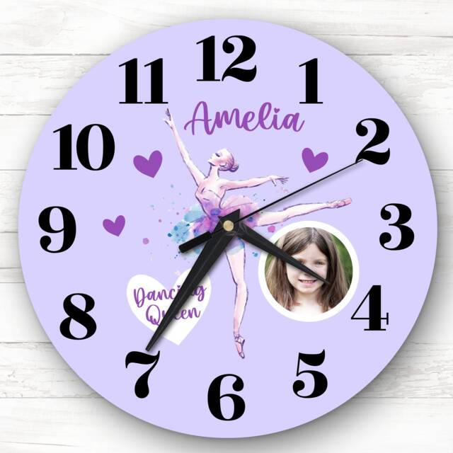 Ballerina Photo Purple Girl Personalised Gift Clock - image 1