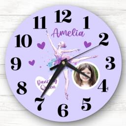 Ballerina Photo Purple Girl Personalised Gift Clock - thumbnail 1