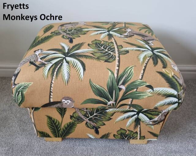 Fryetts Monkey Fabric Footstool Handmade Jungle Nursery Pouffe Animals Ochre Apes Teal - image 1