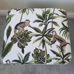 Fryetts Monkey Fabric Footstool Handmade Jungle Nursery Pouffe Animals Ochre Apes Teal - thumbnail 4