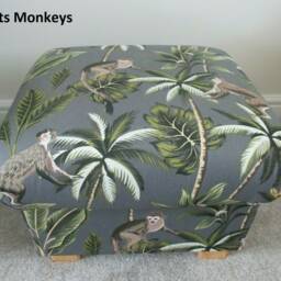Fryetts Monkey Fabric Footstool Handmade Jungle Nursery Pouffe Animals Ochre Apes Teal - thumbnail 3