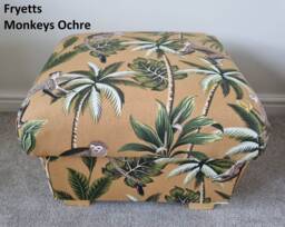 Fryetts Monkey Fabric Footstool Handmade Jungle Nursery Pouffe Animals Ochre Apes Teal - thumbnail 1
