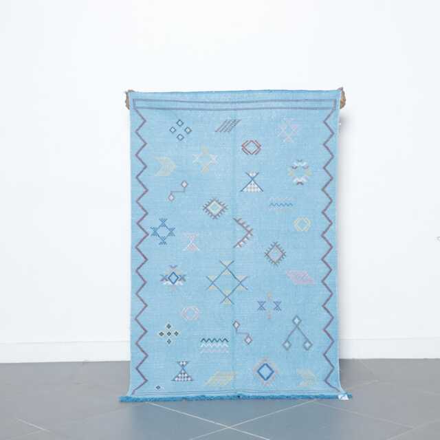Handwoven Moroccan Kilim Rug Blue Berber Wool, Tribal Design - 3.1x5.1 Ft - image 1