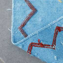 Handwoven Moroccan Kilim Rug Blue Berber Wool, Tribal Design - 3.1x5.1 Ft - thumbnail 4