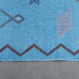 Handwoven Moroccan Kilim Rug Blue Berber Wool, Tribal Design - 3.1x5.1 Ft - thumbnail 3