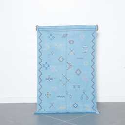 Handwoven Moroccan Kilim Rug Blue Berber Wool, Tribal Design - 3.1x5.1 Ft