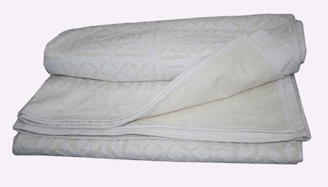 White Cotton Cutwork Kantha Quilt Queen Size Bedspreadfloral Print Bedspread Throw - image 1