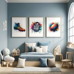 Colourful Rugby Poster Set - 3 Line Drawing Prints - Boys Bedroom Decor A4/A3 Wall Art Watercolour Artwork Gifts Boy Player Gift - thumbnail 2