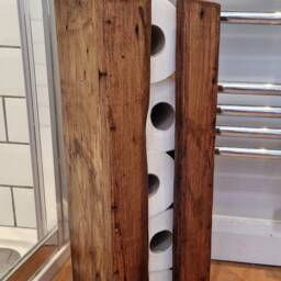 Handcrafted Rustic Reclaimed Wooden Toilet Roll Holder/Freestanding Stand Bathroom Decor Accessory Tidy - thumbnail 2