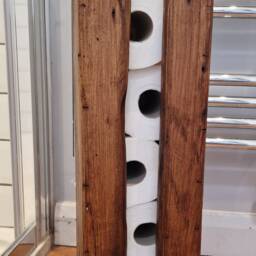 Handcrafted Rustic Reclaimed Wooden Toilet Roll Holder/Freestanding Stand Bathroom Decor Accessory Tidy - thumbnail 3