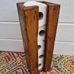 Handcrafted Rustic Reclaimed Wooden Toilet Roll Holder/Freestanding Stand Bathroom Decor Accessory Tidy - thumbnail 4