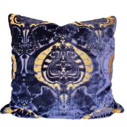 Decorative Pillow Case Blue Silk Heddle Velvet Luigi Bevilacqua Fabric Torcello Pattern - Made in Italy