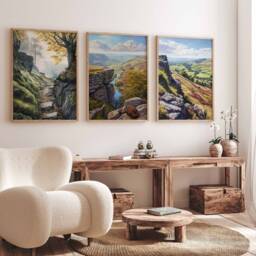 Set Of 3 Peak District Posters, Floral Prints, Mountain D??cor, British Wall Art, English Travel Poster, UK Decor - thumbnail 2