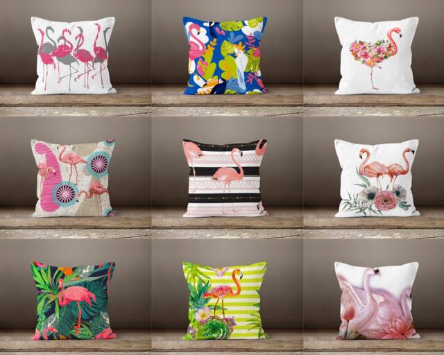 Flamingo Pillow Cover-Pink Jungle Pillow Case-striped Botanical Cover-Home Decor Cushion Case-Gift For Her Cushion-Handmade Material - image 1
