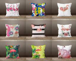 Flamingo Pillow Cover-Pink Jungle Pillow Case-striped Botanical Cover-Home Decor Cushion Case-Gift For Her Cushion-Handmade Material - thumbnail 1