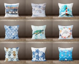 Nautical Pillow Case-Sea Horse Pillow Turtle Cushion Cover-Sea Star Cushion Case-Gift For Her Cushion-Handmade Material - thumbnail 1