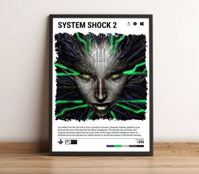 System Shock 2 - 1999 Poster - Video Game Wall Art Print Gaming Gift A5-A4-A3-A2-A1 Unframed Canvas For Frame Or Hanger - image 1