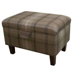Handmade Brown Check Tartan Storage Ottoman - Sophie Chocolate Fabric Bespoke British Made - thumbnail 1