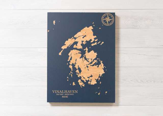 Vinalhaven, Maine Map - Engraved Wood Coastal Chart Wall Art Sign, Beach House Home Decor Nautical Print, Unique Personalized Family Gift - image 1