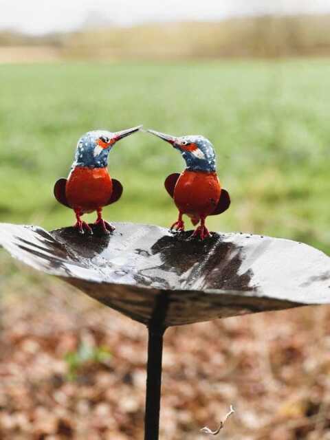 Recycled Metal Handcrafted Kingfisher Birdbath/Feeder. Outdoor Garden Bird Feeder On A Stake Decorated With -Provide Safe Place - image 1