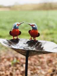 Recycled Metal Handcrafted Kingfisher Birdbath/Feeder. Outdoor Garden Bird Feeder On A Stake Decorated With -Provide Safe Place - thumbnail 1
