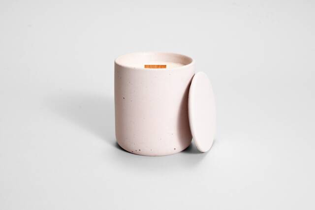 Pink Concrete Soy Candle - Medio Organic Coconut Wax Candles in Concrete Vessel Beton Hand Poured -Vegan Gift -Reusable Container - image 1