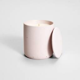 Pink Concrete Soy Candle - Medio Organic Coconut Wax Candles in Concrete Vessel Beton Hand Poured -Vegan Gift -Reusable Container - thumbnail 2