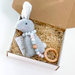 Pink Pastel Bunny Rattle, Personalised Bespoke Gift, My First Christmas, Sensory Ring, Engraved Toy, Newborn Name Newborn First Gift - thumbnail 2