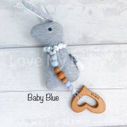 Pink Pastel Bunny Rattle, Personalised Bespoke Gift, My First Christmas, Sensory Ring, Engraved Toy, Newborn Name Newborn First Gift - thumbnail 3
