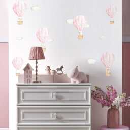 Pink Hot Air Balloon Wall Stickers, Pastel Nursery Decals, Baby Room Decor, Removable Kids Bedroom Stickers - thumbnail 2