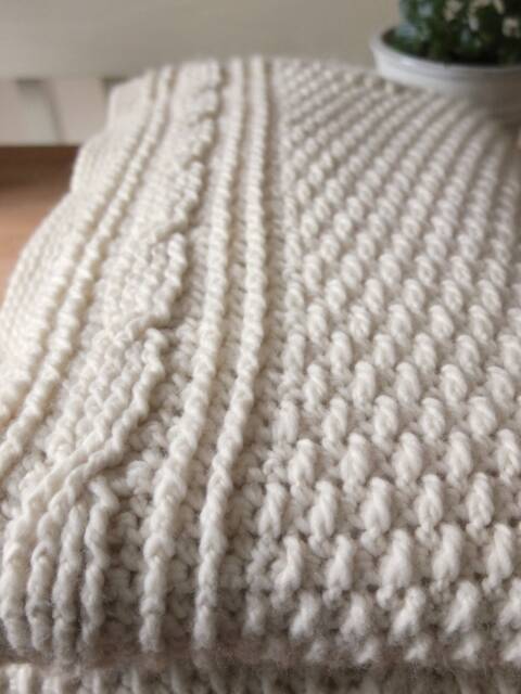 Vanilla Twist Blanket - Natural White Textured Cable Twist Soft Merino Undyed Wool - image 1