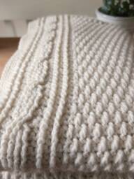 Vanilla Twist Blanket - Natural White Textured Cable Twist Soft Merino Undyed Wool - thumbnail 1