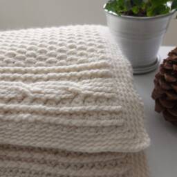Vanilla Twist Blanket - Natural White Textured Cable Twist Soft Merino Undyed Wool - thumbnail 3