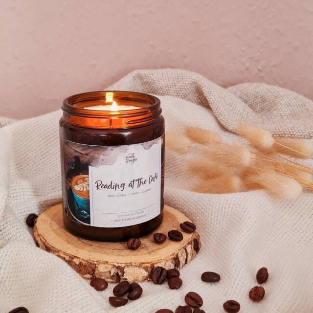 Reading At The Caf?? Coffee Candle, Book Nook Decor, Fresh Coffee, Cream & Caramel Scent - image 1