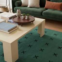 Handmade Red Wool Kilim Rug Green Geometric Floor Decor - thumbnail 3