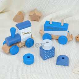 Building Block Train, Printed, Customizable, Toddler Wooden Toy, Personalized 1st Birthday Gift - thumbnail 3