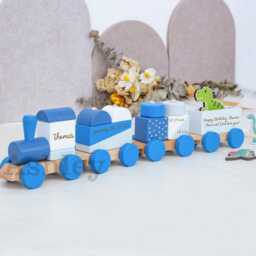 Building Block Train, Printed, Customizable, Toddler Wooden Toy, Personalized 1st Birthday Gift - thumbnail 1