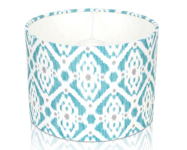 Handmade Ikat Teal Lampshade, Grey Dots, Linen Look - image 1