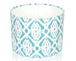 Handmade Ikat Teal Lampshade, Grey Dots, Linen Look - thumbnail 1